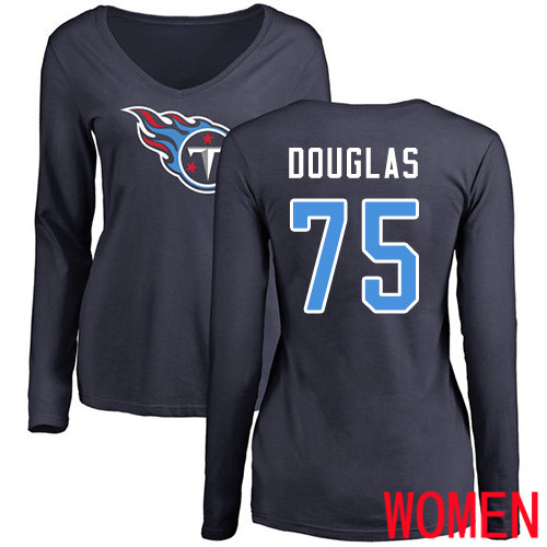 Tennessee Titans Navy Blue Women Jamil Douglas Name and Number Logo NFL Football #75 Long Sleeve T Shirt->nfl t-shirts->Sports Accessory